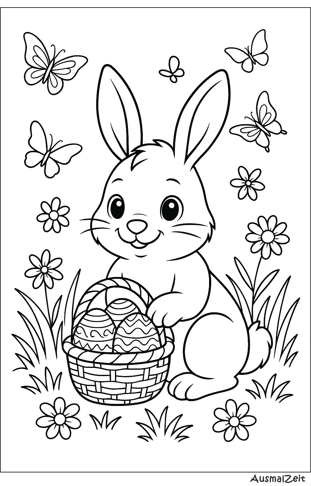 Osterhase mit Schmetterlingen Ausmalbilder Kostenlos ausdrucken