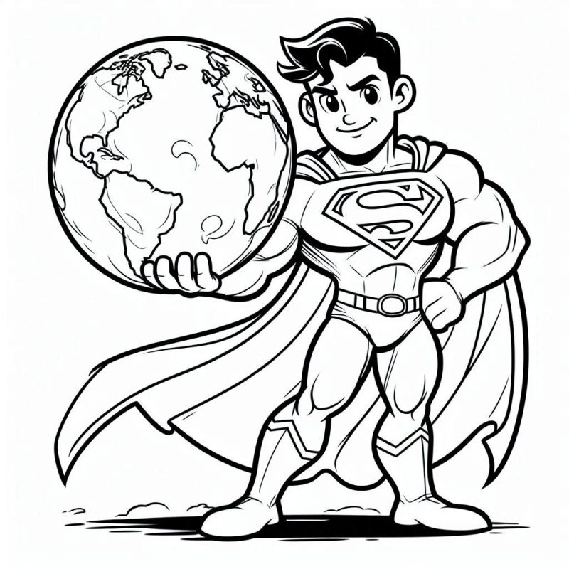 Ausmalbild Superman hält Globus