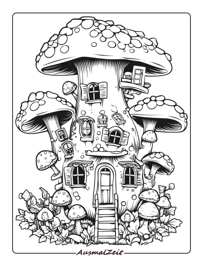 Magisches Pilzhaus Ausmalbilder zum Ausdrucken