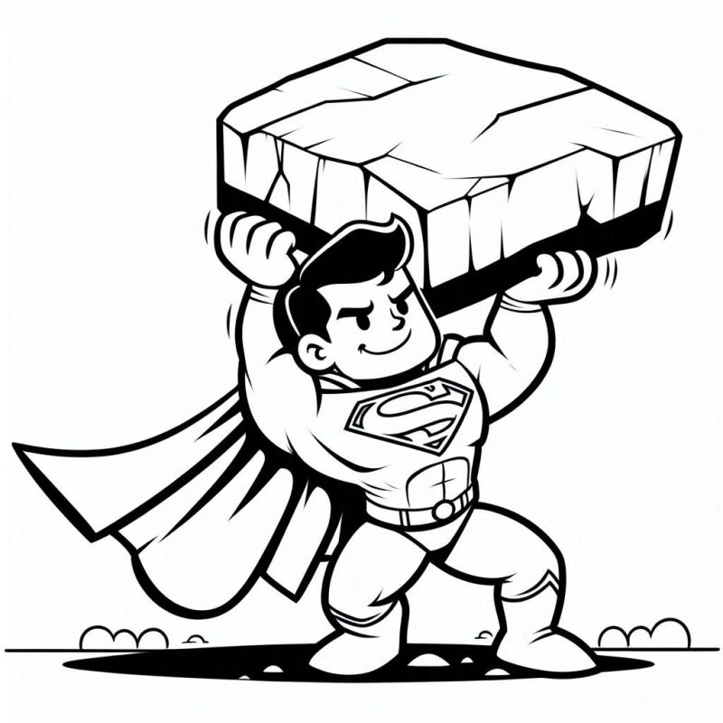 Ausmalbild Superman hält Stein