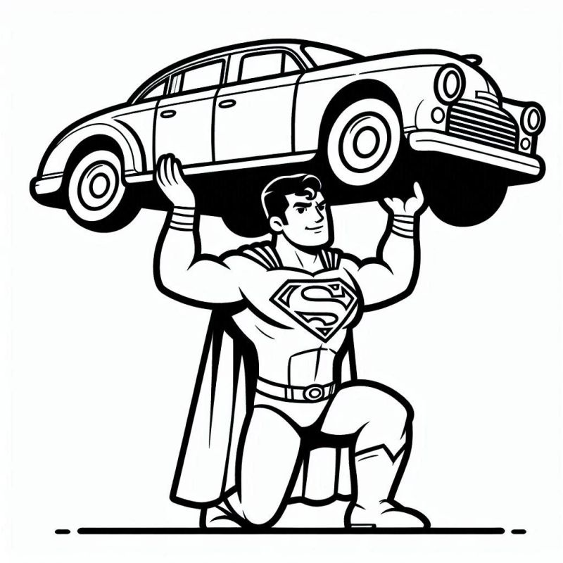 Ausmalbild Superman hebt Auto an klassisch