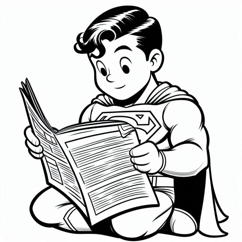 Vorlage Superman liest ein Buch zum Ausmalen
