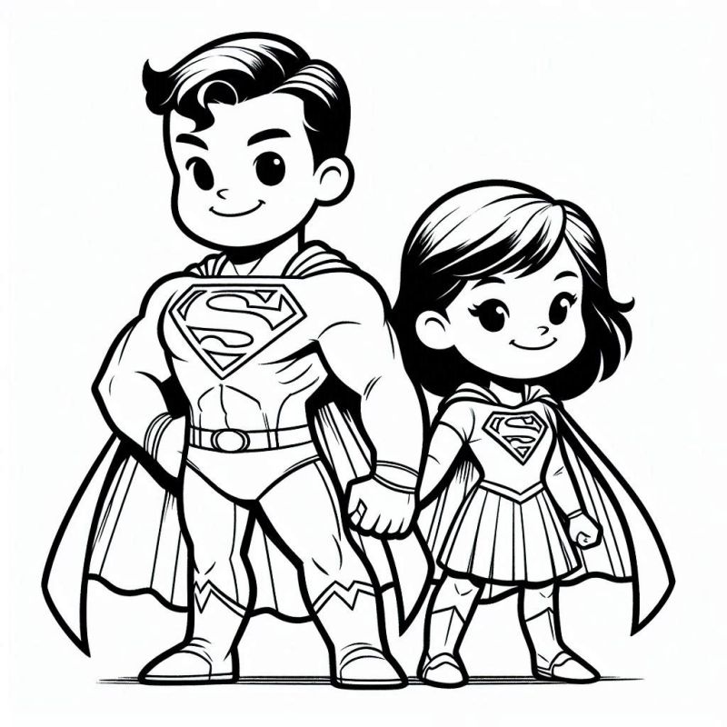 Ausmalbild Superman und Heldin