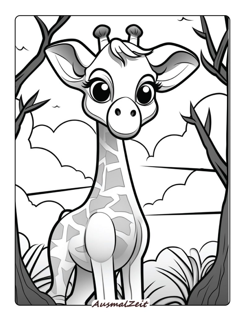 Ausmalbild Giraffe im Wald  Kostenlos zum Ausdrucken