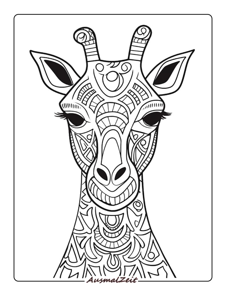 Ausmalbild Giraffenkopf Mandala
