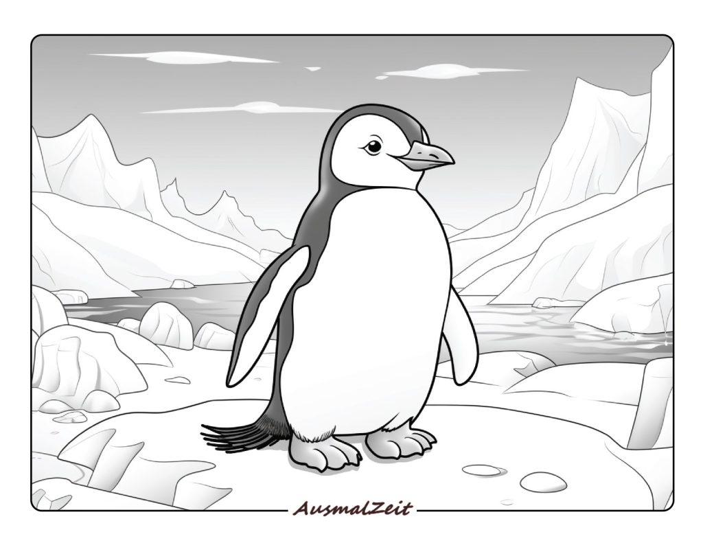 Ausmalbild Pinguin auf einem Felsen Kostenlos zum Ausdrucken