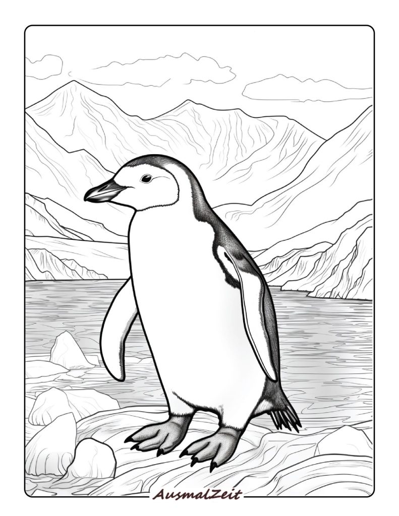 Realistischer Pinguin Ausmalbild zum Ausdrucken