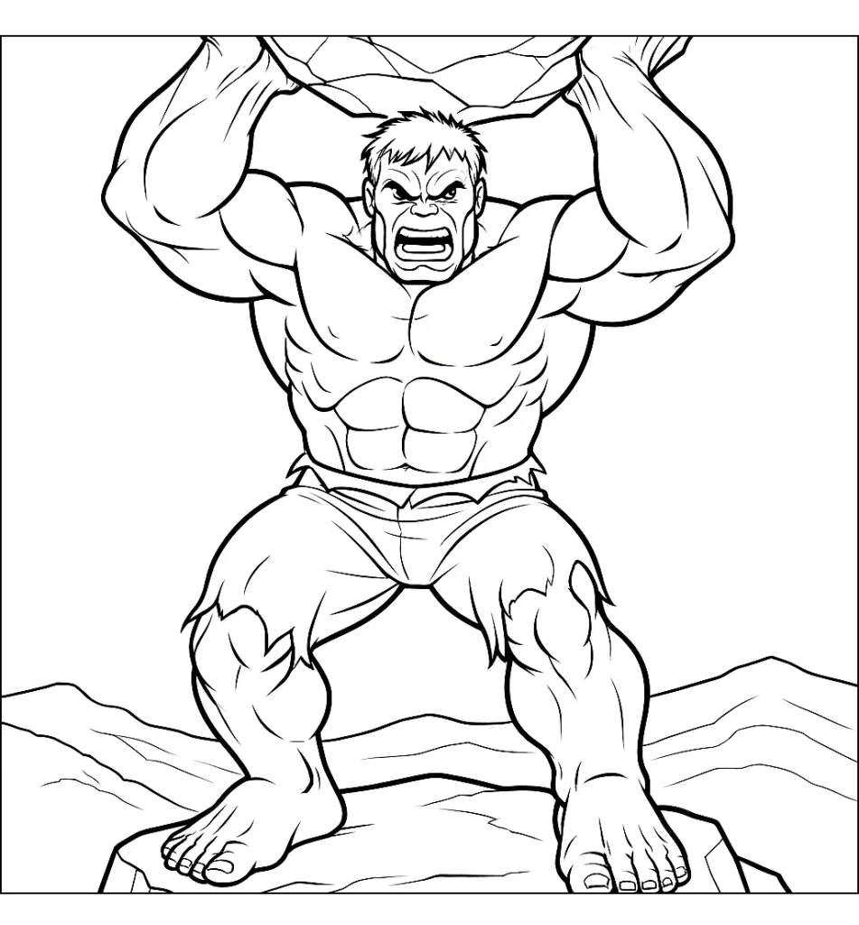 Ausmalbilder Hulk hebt einen Stein kostenlos zum Ausdrucken