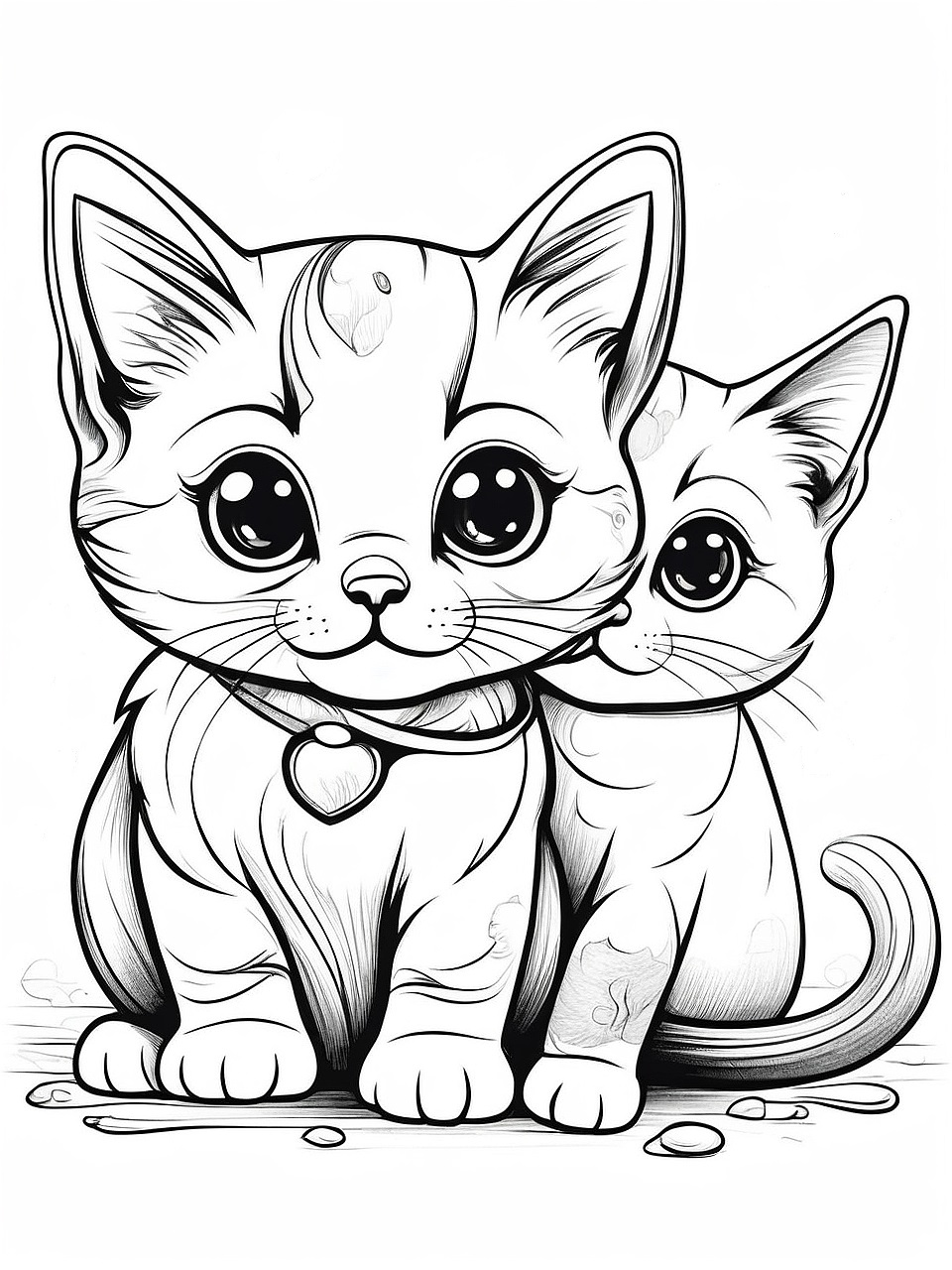 Ausmalbild Katzen mit großen Augen Kostenlos als PDF