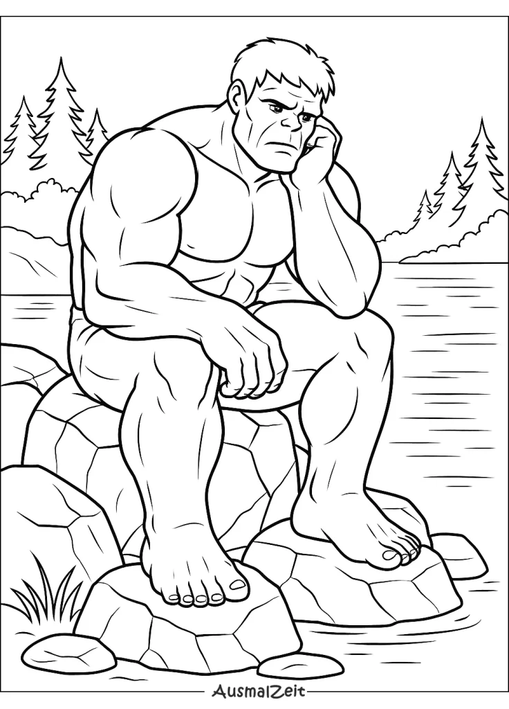 Ausmalbild Hulk am Wasser