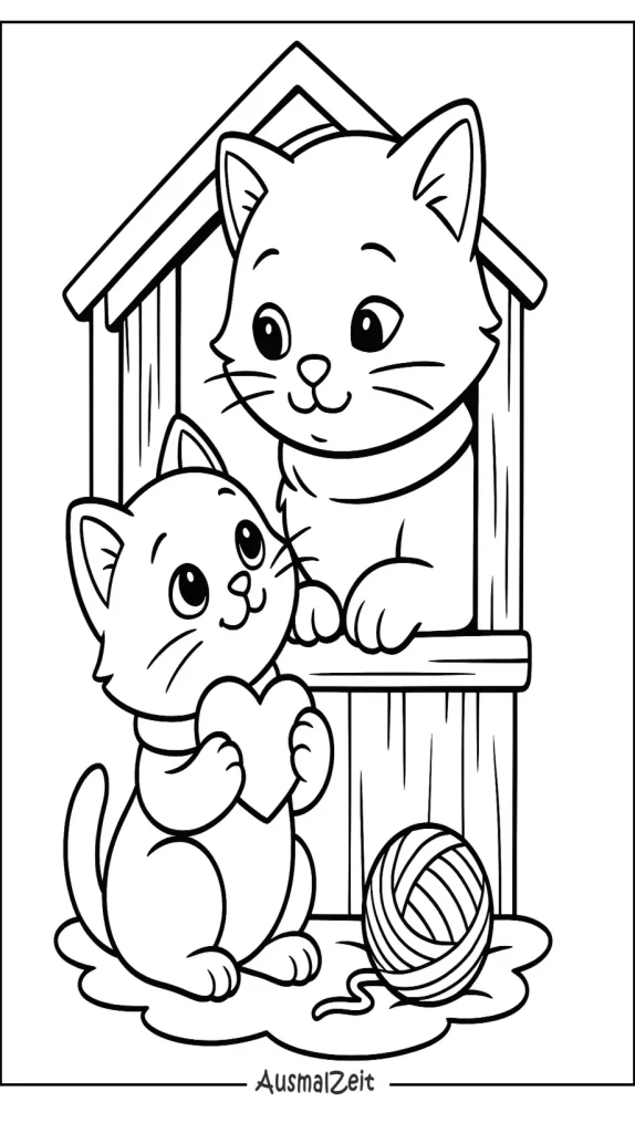 Katzenfamilie Ausmalbild – Katzenmama mit zwei Kätzchen