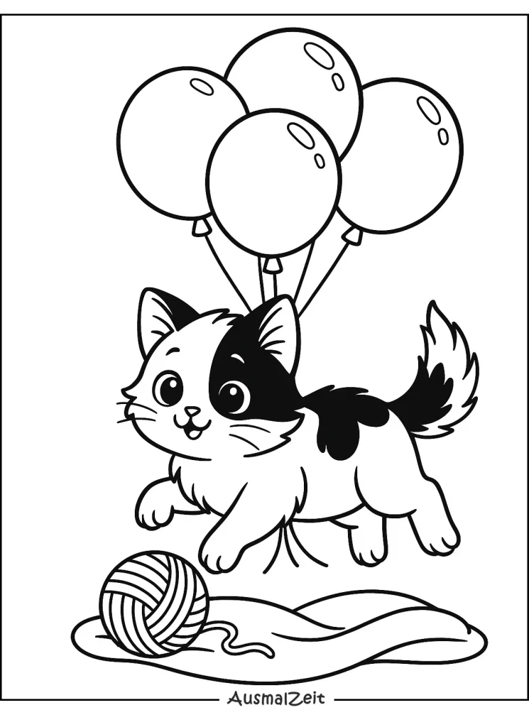 Kawaii Katze Ausmalbild – süßes Kätzchen mit großen Augen zum Ausmalen