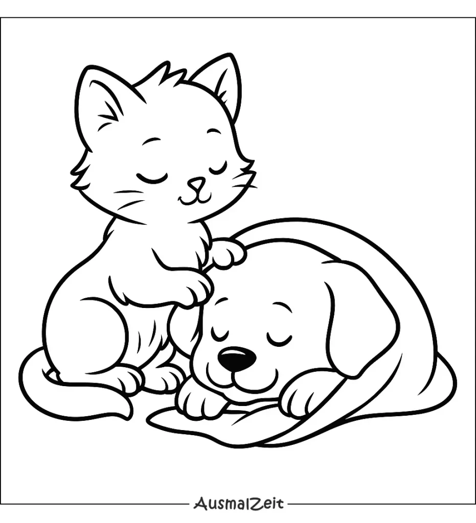 Spielende Katzen Ausmalbilder – zwei Kätzchen mit Wollknäuel