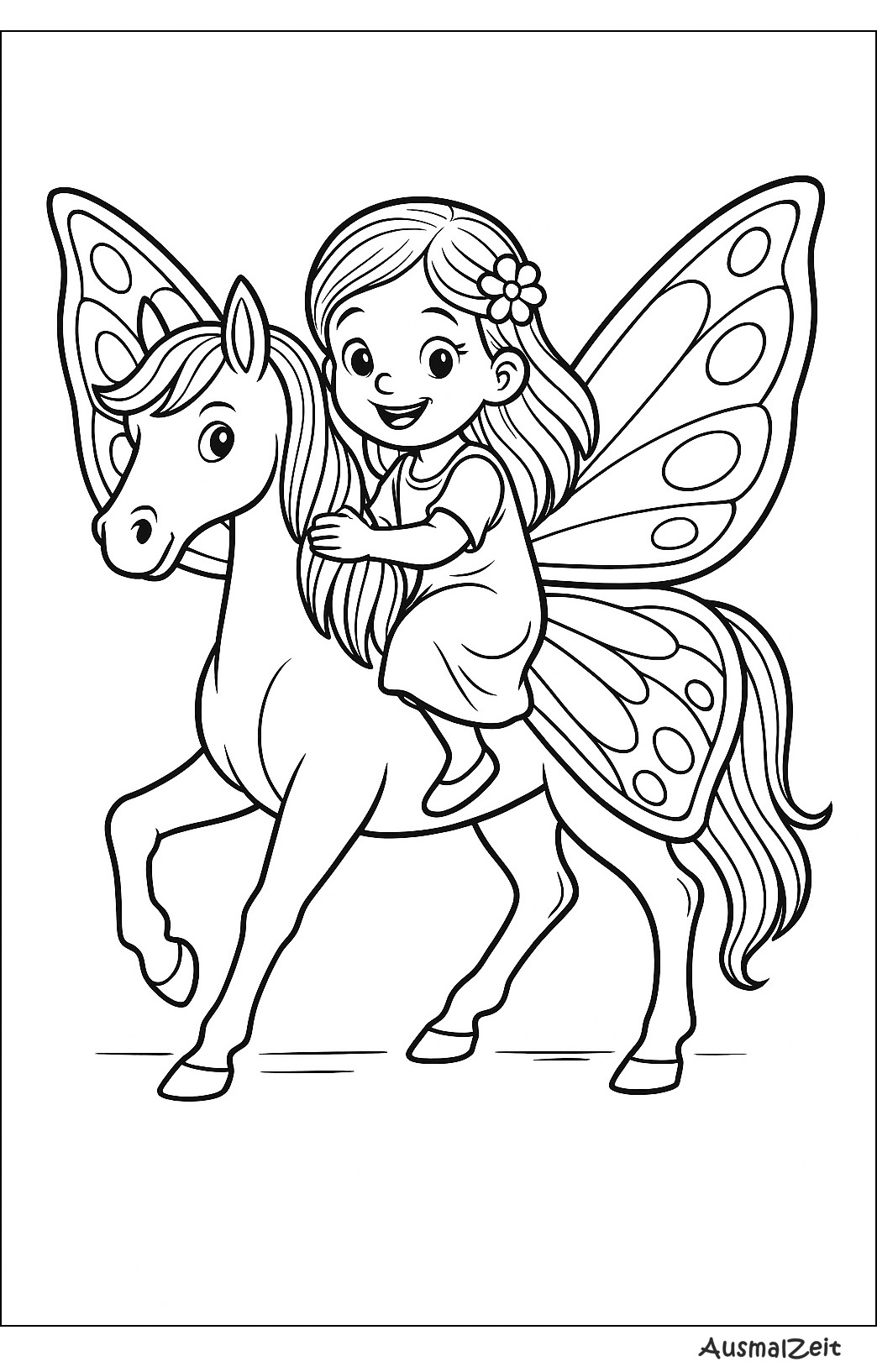 Kleines Mädchen mit Pferd Ausmalbilder kostenlos als PDF
