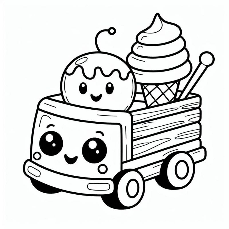 Ausmalbild Kawaii LKW