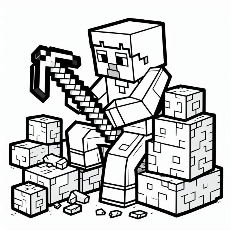 Ausmalbild Minecraft Charakter Spitzhacke