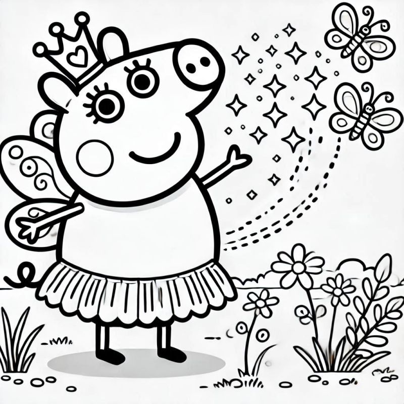Ausmalbild Peppa Wutz Prinzessin Gartengeschichte