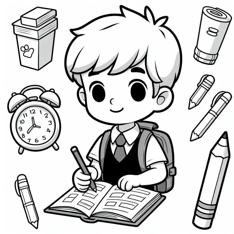 Ausmalbild für Junge der Schule zeichnet