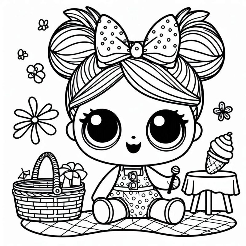 Ausmalbild lol Puppen Picknick