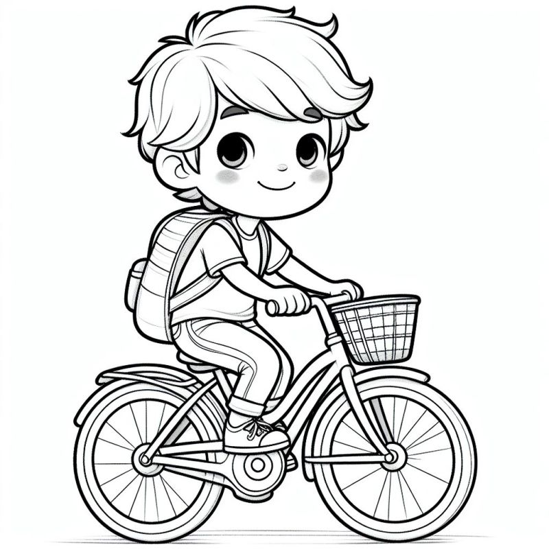 Kind fährt Fahrrad Ausmalbild