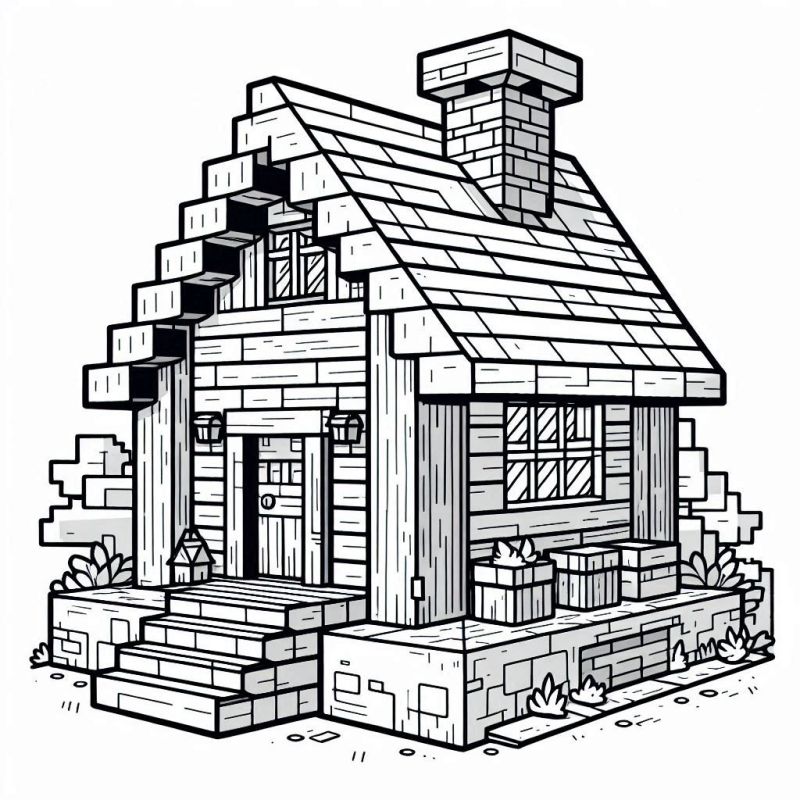 Malvorlage Haus im Minecraft-Stil