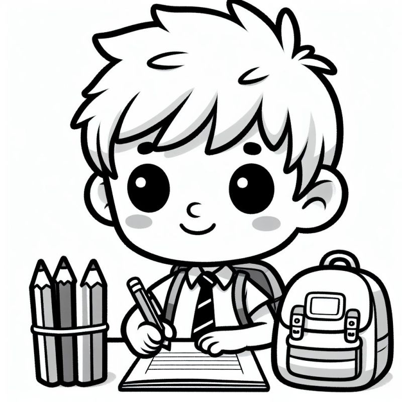 Ausmalbild Junge Studieren Uniform kostenlos