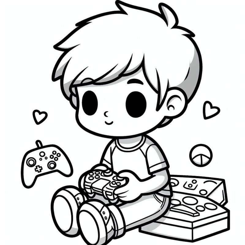 Ausmalbild Junge mit Videospiel Kostenlos