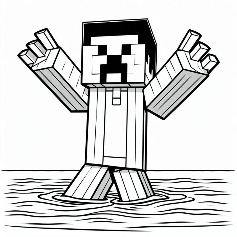 Ausmalbild Minecraft Charakter taucht aus Wasser Kostenlos