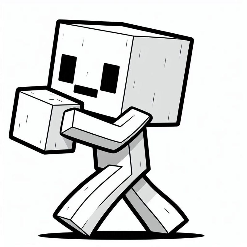 Ausmalbild Minecraft Würfel und Minimalistische Charakter zum Ausdrucken
