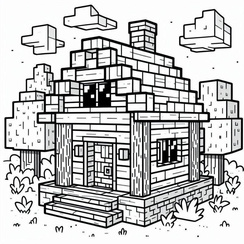 Pixelhaus Minecraft Ausmalbild