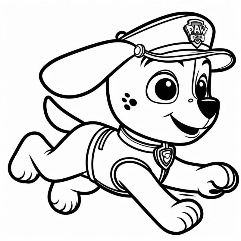 Polizeihund läuft Paw Patrol Ausmalbild zum Ausdrucken