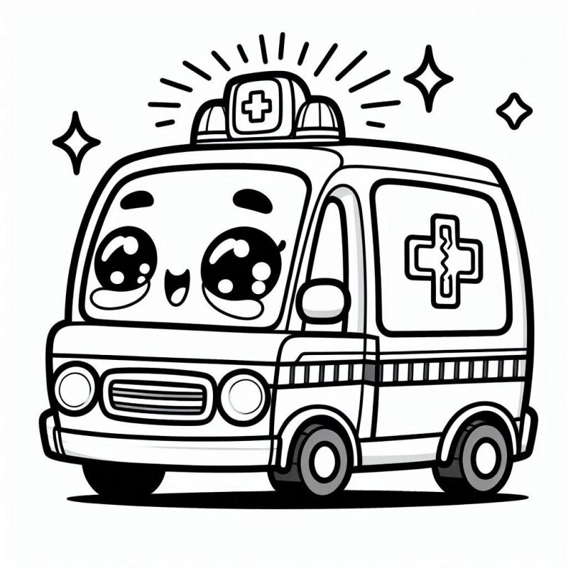 Süße Krankenwagen Ausmalbild zum Ausdrucken