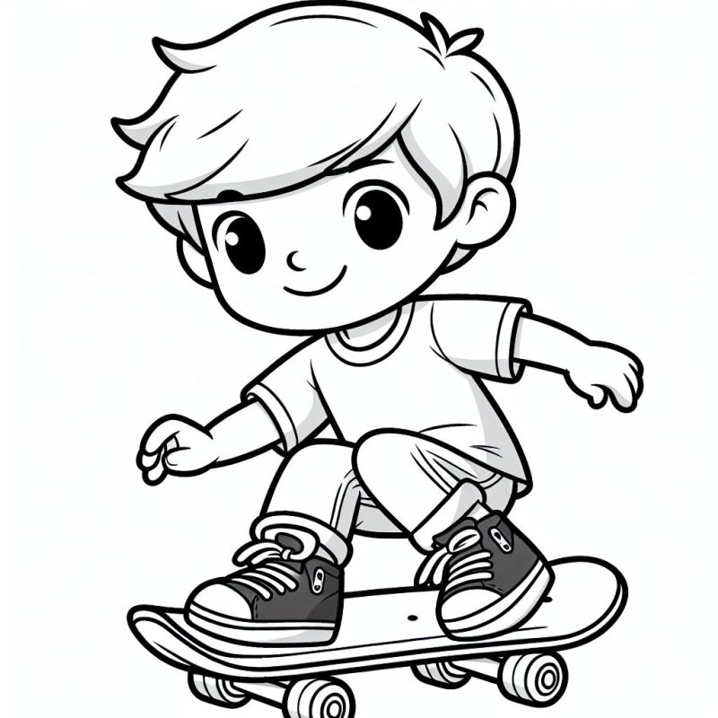 Skateboard Junge Ausmalbild