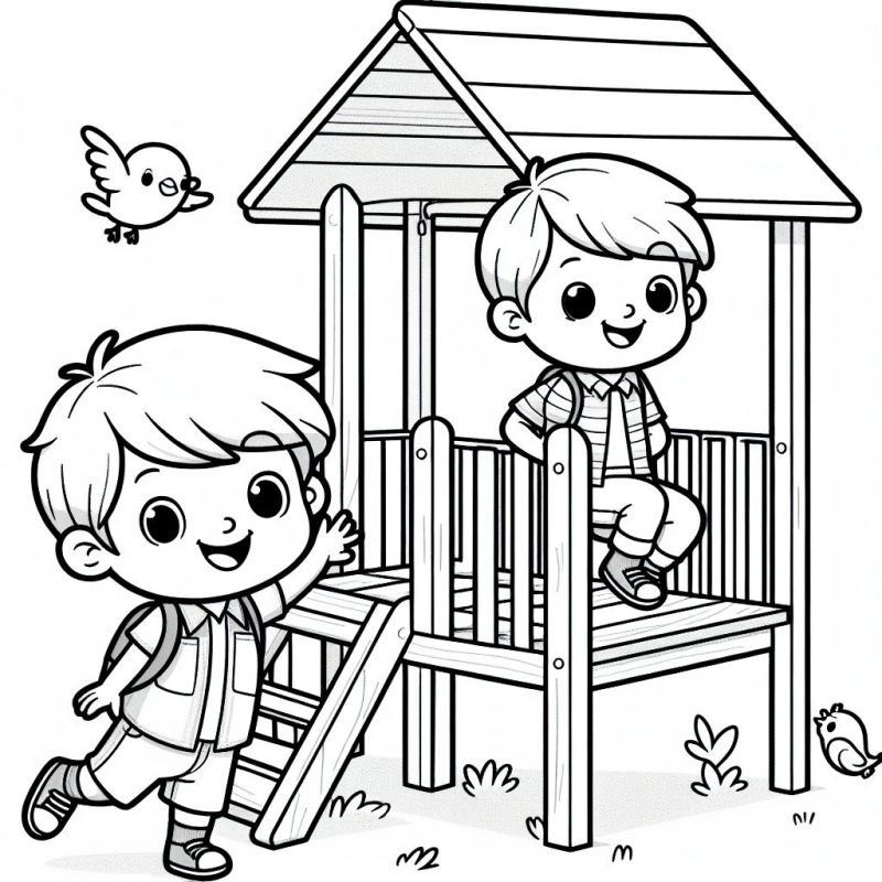 Zwei Jungen Spielplatz Ausmalbild Kostenlos