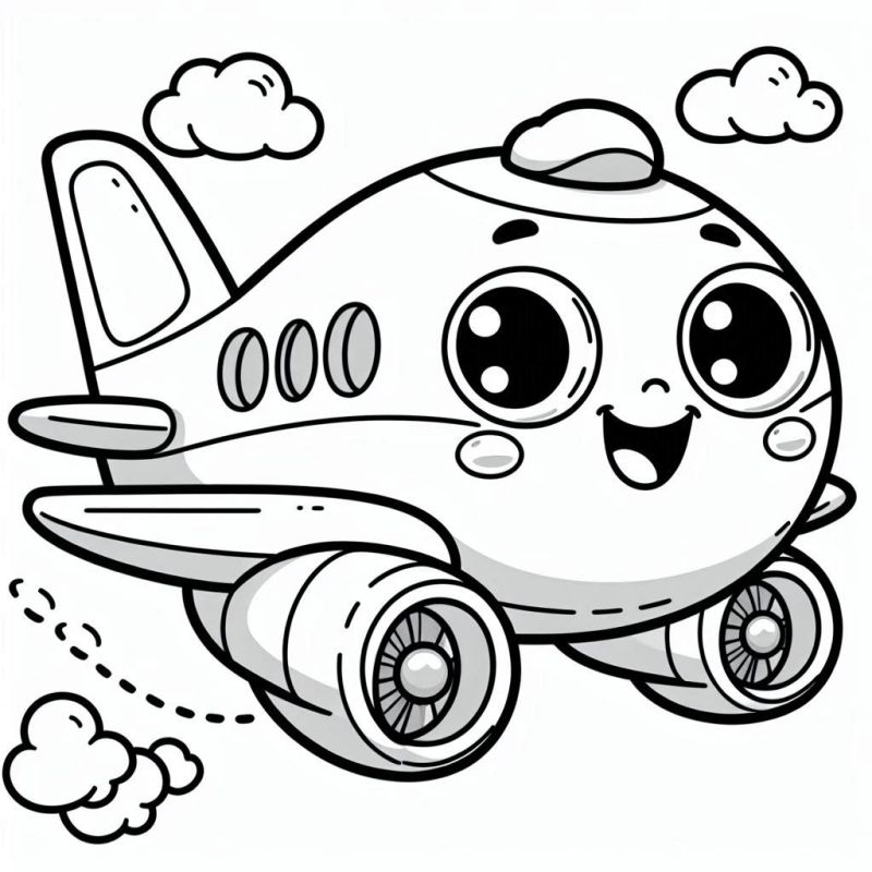 süße lächelnde Flugzeug Ausmalbild zum Ausdrucken