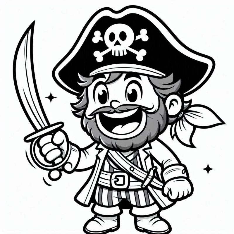 Animierte Piraten Malvorlage für Kinder