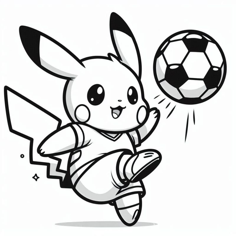 Ausmalbild Pikachu spielt Fußball