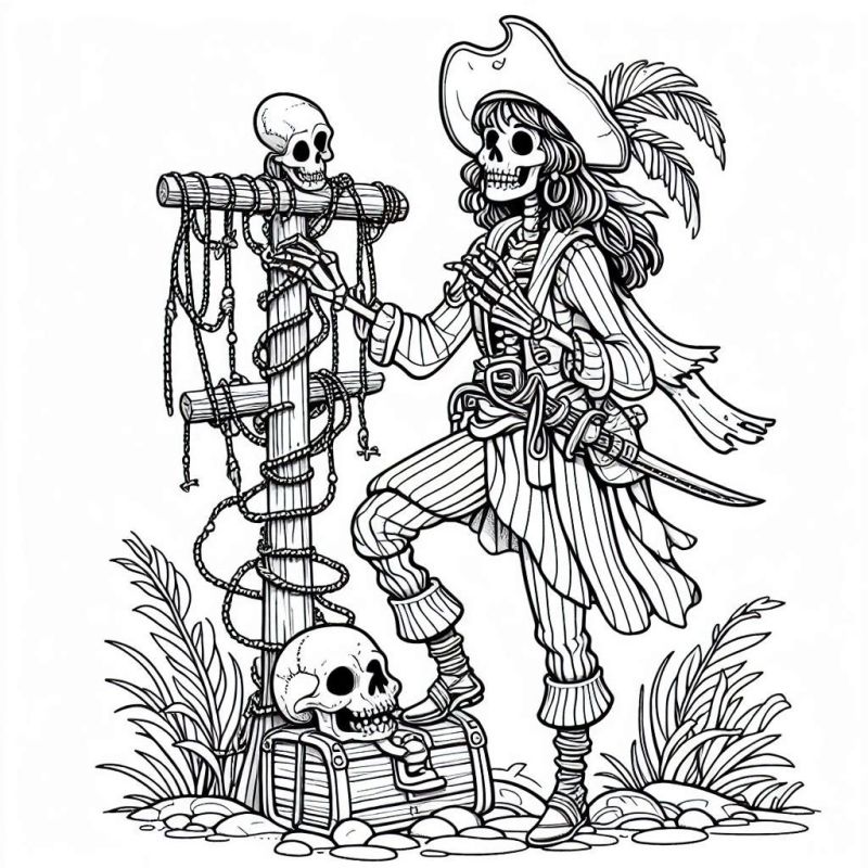 Ausmalbild Piraten Skelett