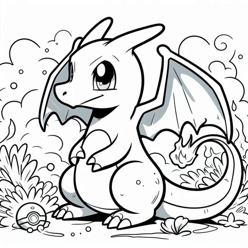 Ausmalbild Charizard Drache Kostenlos zum Ausdrucken