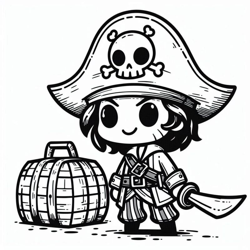 Chibi Pirat Ausmalbild zum Ausdrucken