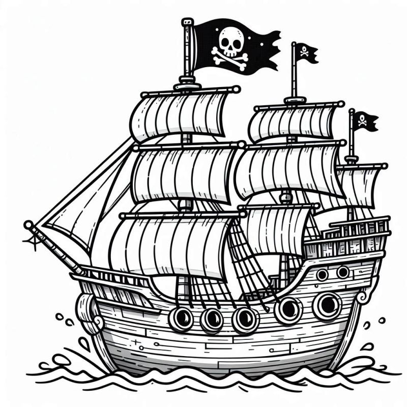Detaillierter Piratenschiff Ausmalbild zum Ausdrucken
