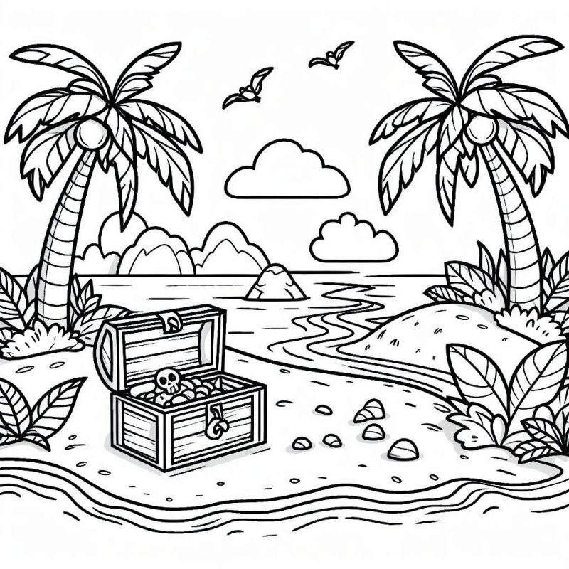 Pirateninsel Ausmalbild kostenlos