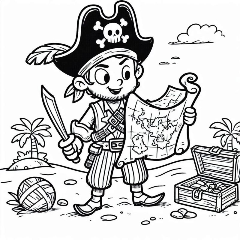 Ausmalbild Piraten Schatzinsel kostenlos