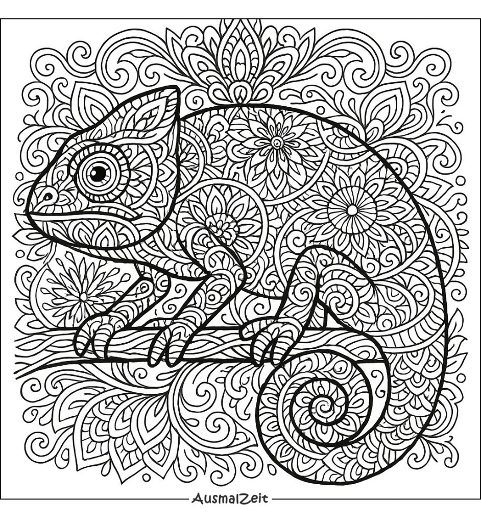 Chamäleon Tier Mandala Ausmalbild ausmalen