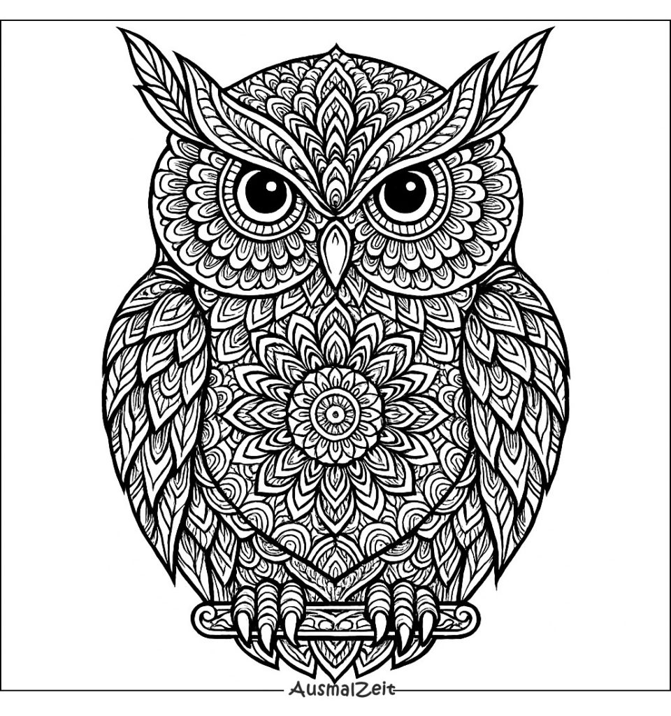 Detailliertes Eule Mandala Ausmalbild Erwachsene