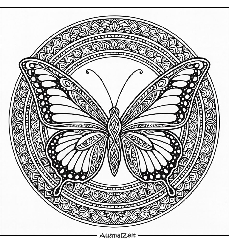Mandala Ausmalbild Schmetterling für Erwachsene zum Ausdrucken