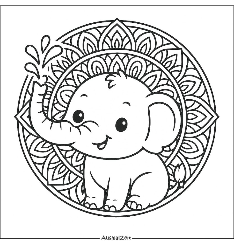 Elefant Mandala Tiere für Kinder ausdrucken