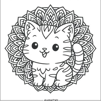 Mandala Tiere Katze Ausmalbild Gratis zum Ausdrucken