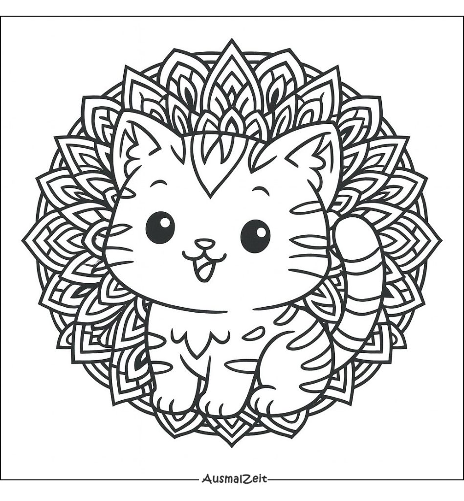 Mandala Tiere Katze Ausmalbild Gratis zum Ausdrucken