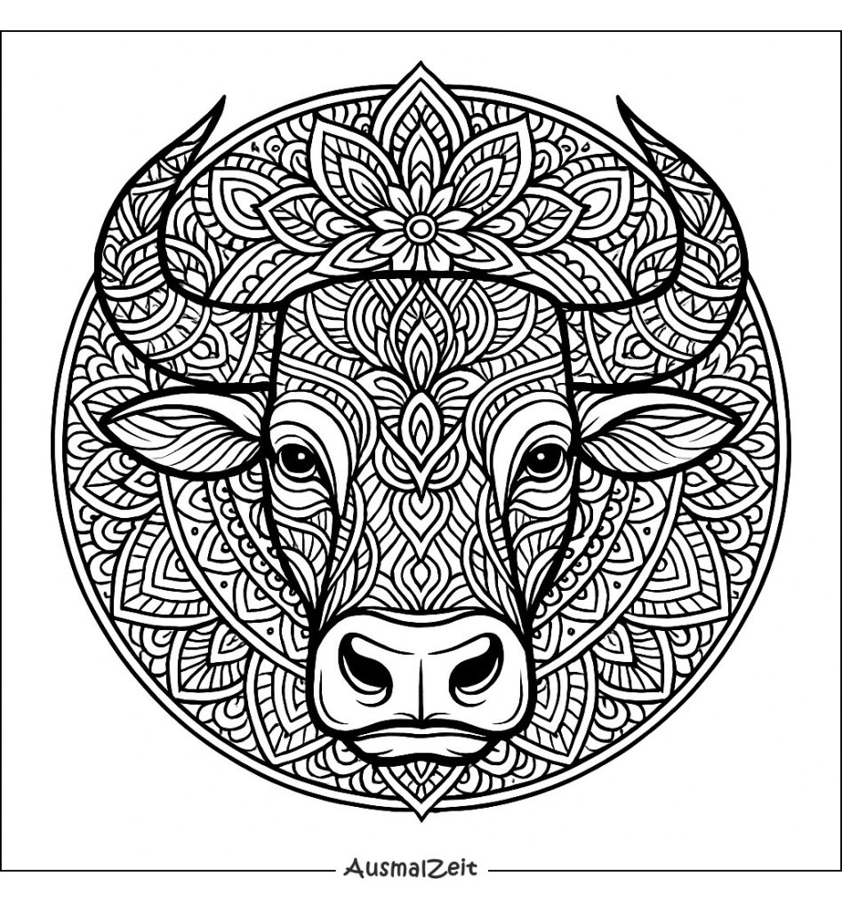 Stier Mandala Tiere Ausmalbild zum Ausdrucken